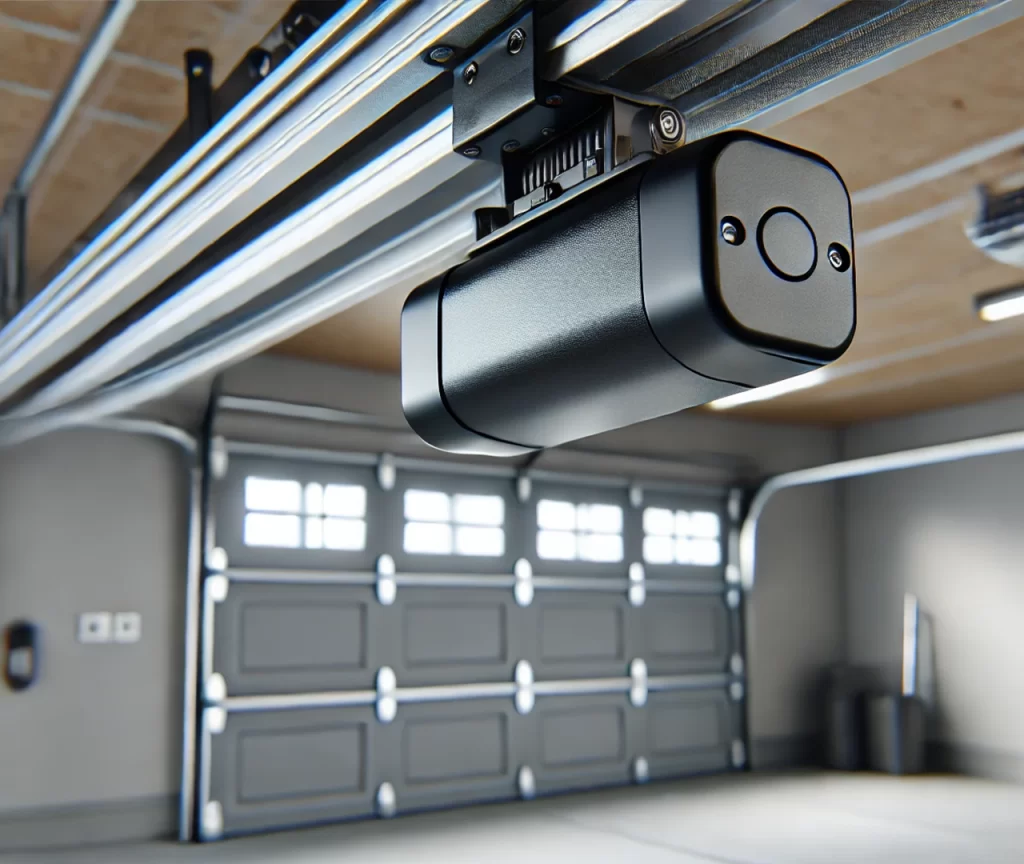 Energy-efficient garage door opener installed in a suburban home